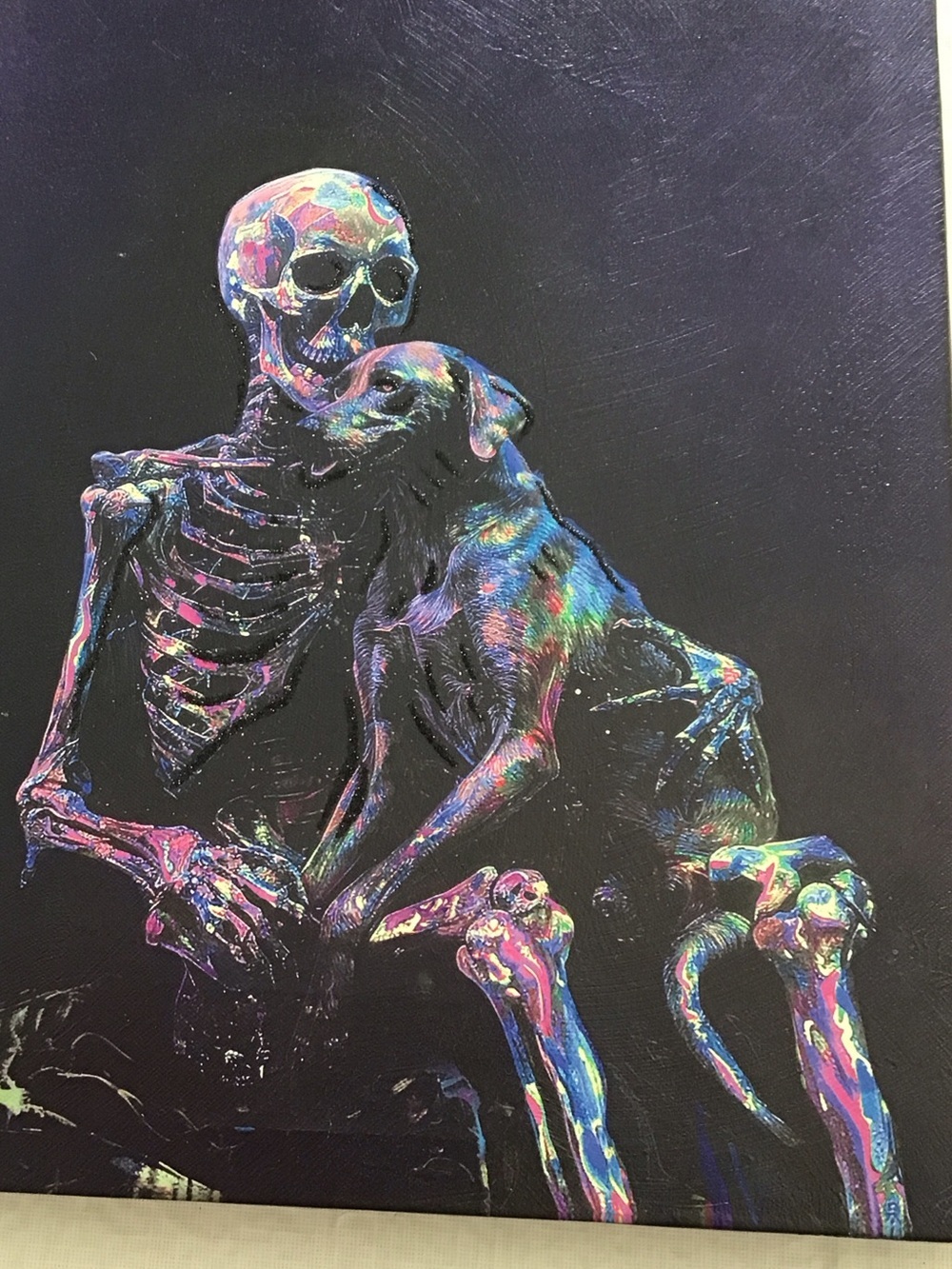 Ashland Neon Skeleton and Dog Canvas in Rainbow Hues